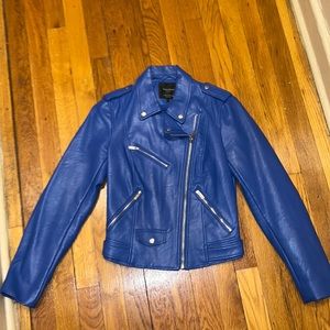Zara Royal Blue Leather Biker Jacket